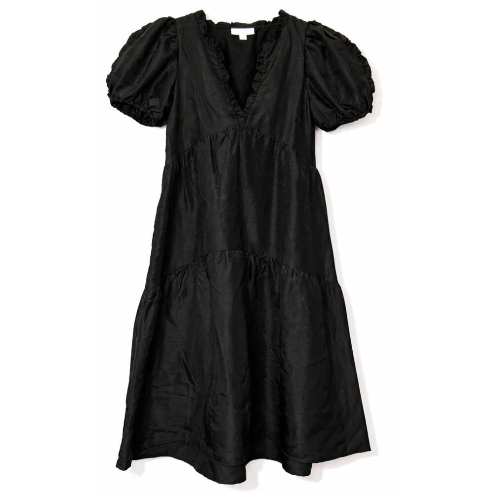 Kika Vargas target womens small tiered maxi dress black long puff sleeve